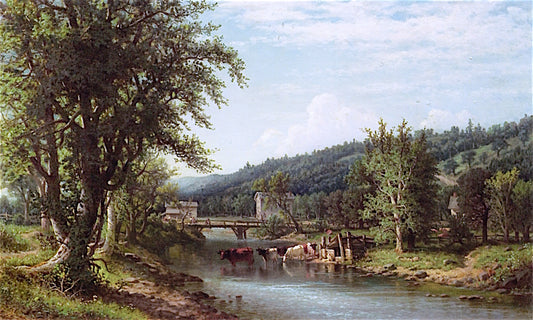 Arnott Mill on Newtown Creek, Elmira, New York, vintage artwork by George W. Waters, 12x8" (A4) Poster