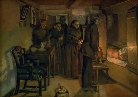 At a Deathbed, vintage artwork by Fritz Syberg, 12x8" (A4) Poster