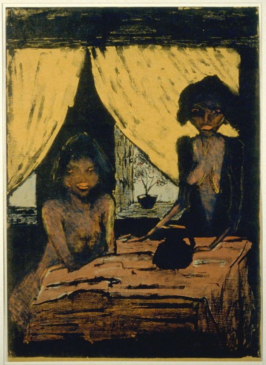 Two Gypsies in a Room, vintage artwork by Otto Mueller, 12x8" (A4) Poster
