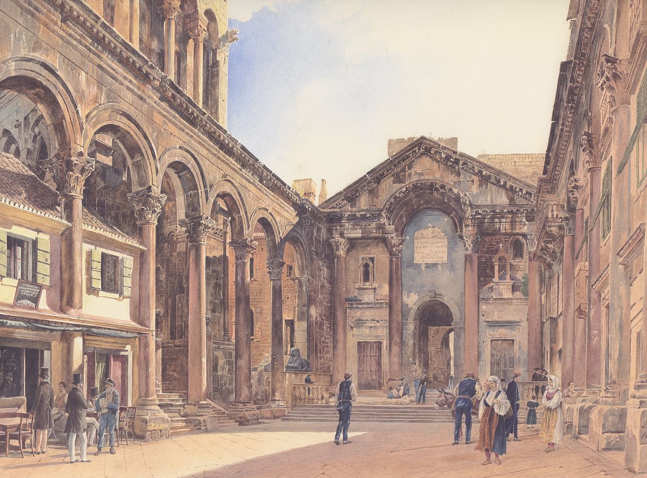 The Cathedral Square in Spalato, vintage artwork by Rudolf von Alt, A3 (16x12") Poster Print