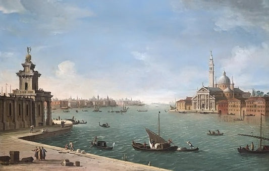 Venice: the Bacino di San Marco looking east with the Punta della Dogana and San Giorgio Maggiore, vintage artwork by Antonio Joli, 12x8" (A4) Poster