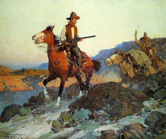 Along the Border, vintage artwork by Frank Tenney Johnson, 12x8" (A4) Poster