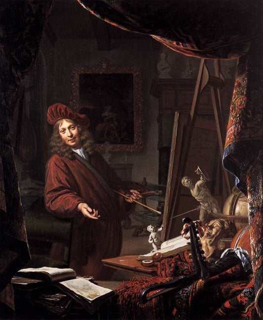 The Painter's Studio, vintage artwork by Michiel van Musscher, 12x8" (A4) Poster
