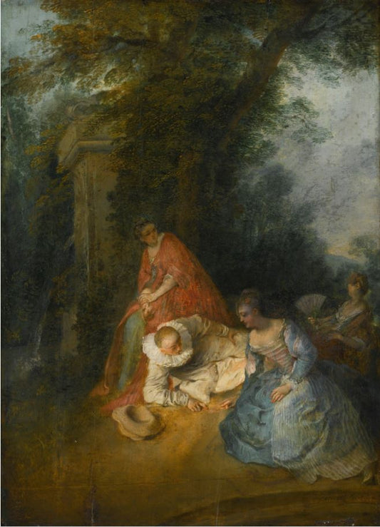 Pierrot with Three Women in a Park, vintage artwork by Nicolas Lancret, 12x8" (A4) Poster