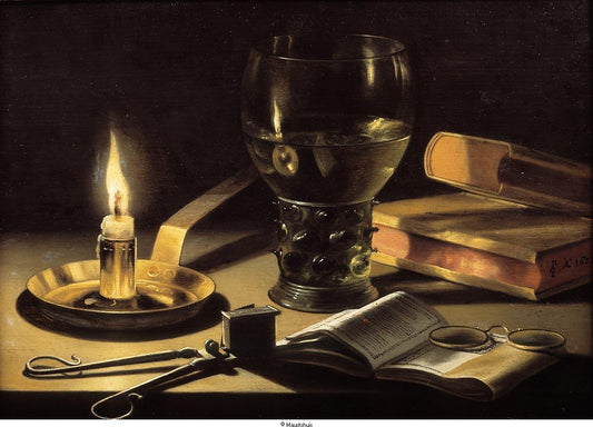 Still life with a Burning Candle, vintage artwork by Pieter Claesz, 12x8" (A4) Poster