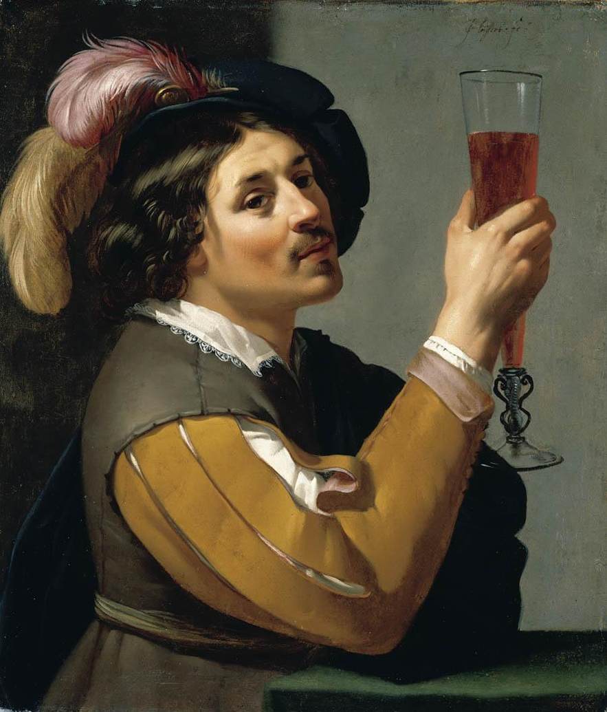 Young Man Drinking a Glass of Wine, vintage artwork by Jan van Bijlert, 12x8" (A4) Poster