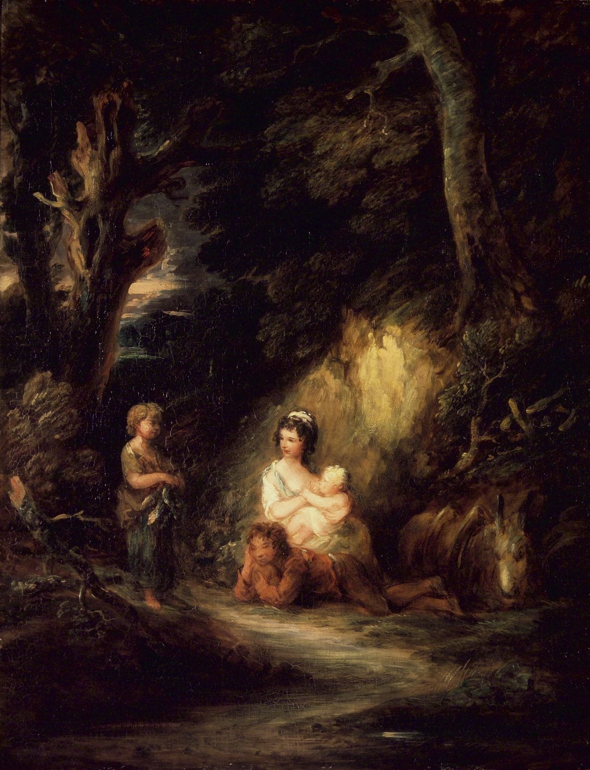 Halt of Traveling Peasants by  a Woodside, vintage artwork by Gainsborough Dupont, 12x8" (A4) Poster