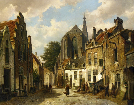A Street Scene in Holland, vintage artwork by Willem Koekkoek, 12x8" (A4) Poster