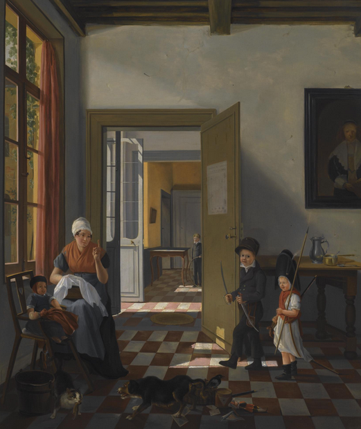 Domestic Interior with Figures, vintage artwork by Abraham van Strij, 12x8" (A4) Poster