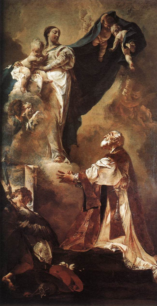 The Virgin Appearing to Saint Philip Neri, vintage artwork by Giovanni Battista Piazzetta, 12x8" (A4) Poster