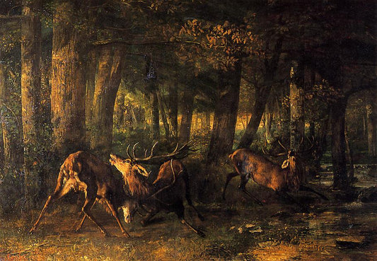 Battle of the Stags, vintage artwork by Gustave Courbet, A3 (16x12") Poster Print
