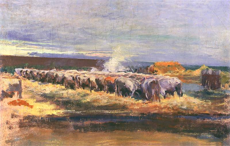 Oxen at the waterhole by Leon Jan Wyczolkowski,A3(16x12")Poster