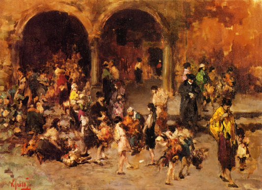 Mercato a Venezia, vintage artwork by Vincenzo Irolli, 12x8" (A4) Poster