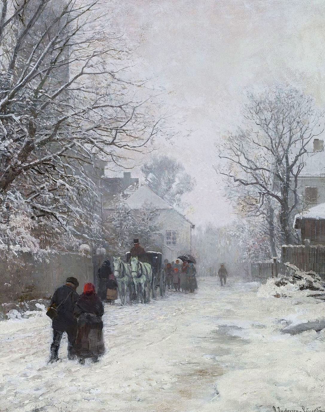 View of a Street on the Outskirts of Munich, Winter, vintage artwork by Anders Anderson-Lundby , 12x8" (A4) Poster