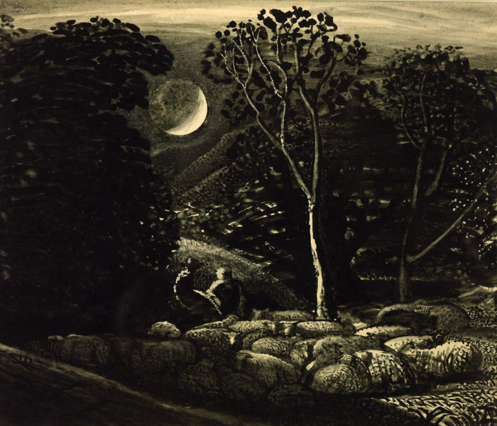 Moonlight, a Landscape with Sheep, vintage artwork by Samuel Palmer, A3 (16x12