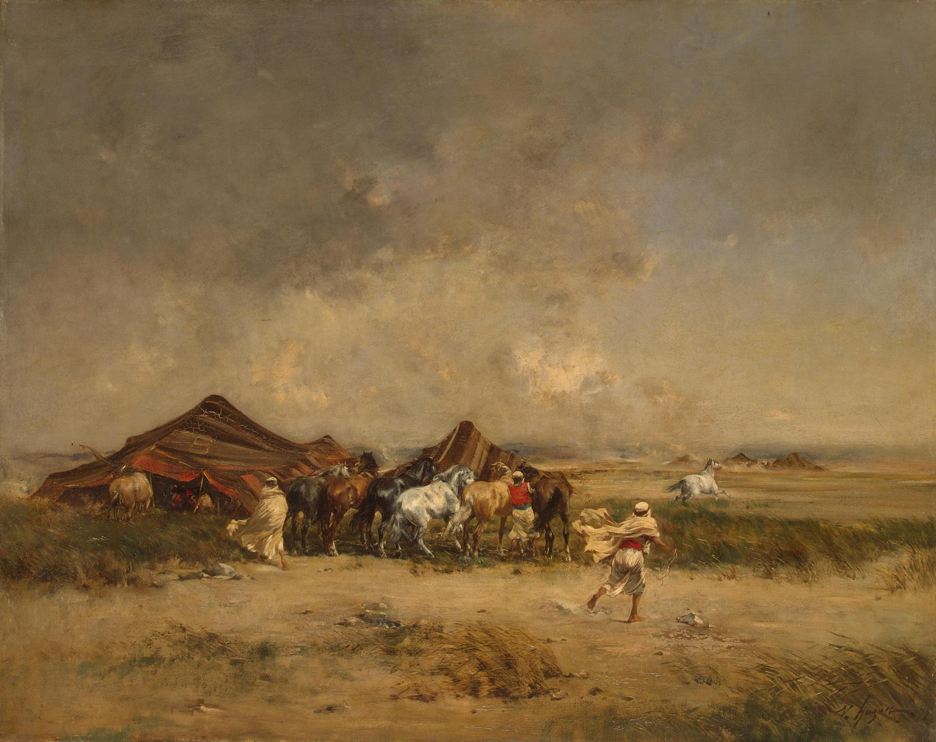 Arab Encampment, vintage artwork by Victor Huguet, 12x8" (A4) Poster