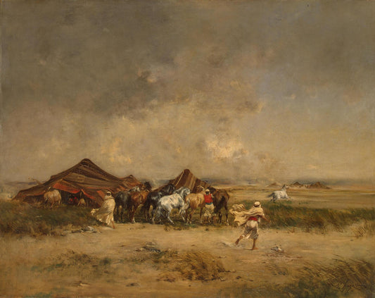 Arab Encampment, vintage artwork by Victor Huguet, 12x8" (A4) Poster