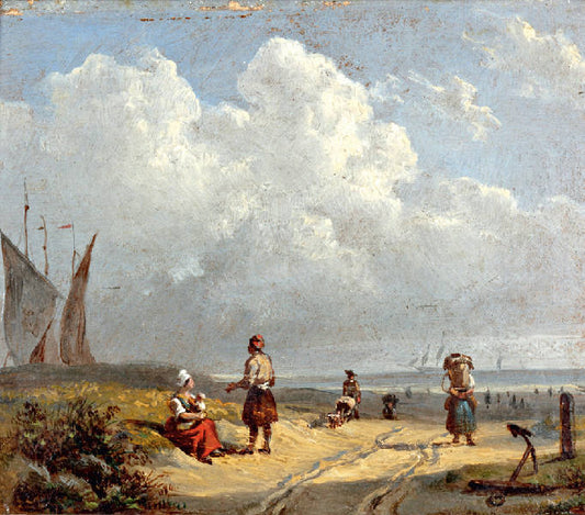 Fishermen on the Beach, vintage artwork by Frans Arnold Breuhaus de Groot, 12x8" (A4) Poster