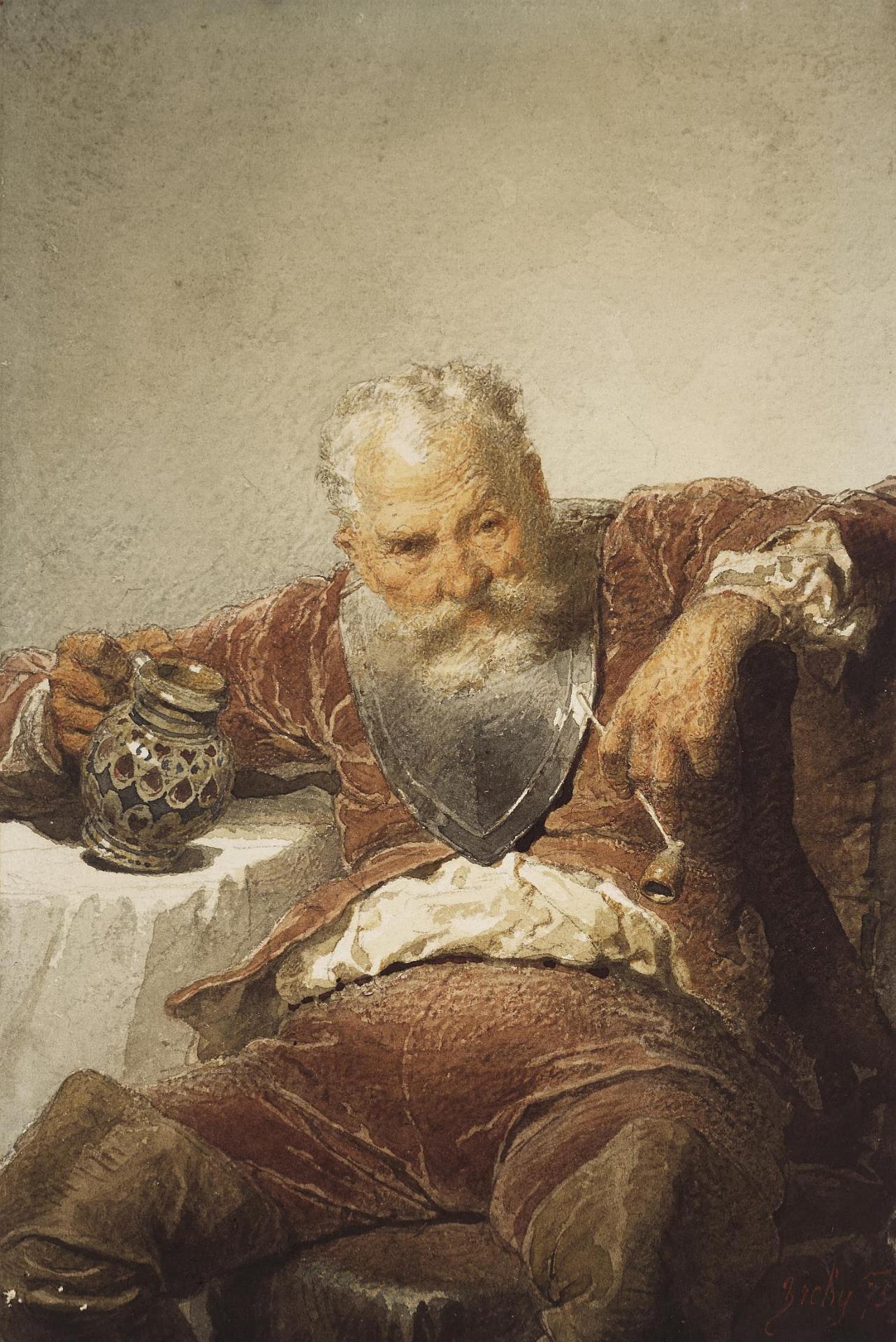 Falstaff with a Tankard of Wine and a Pipe, vintage artwork by Mihály Zichy, 12x8" (A4) Poster