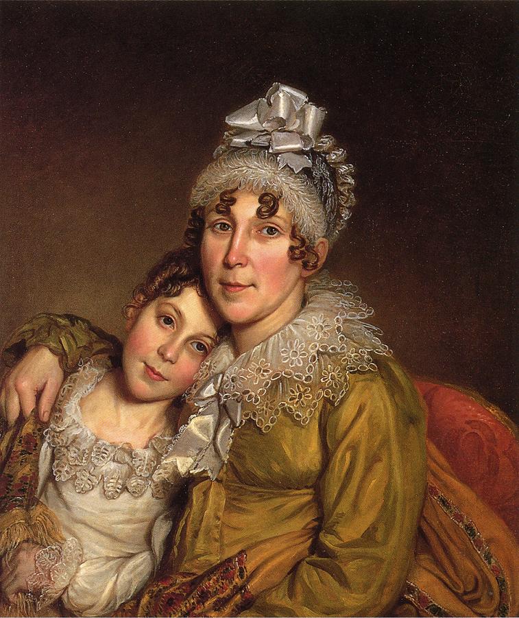 Mother Caressing Her Convalescant Daughter, vintage artwork by Charles Willson Peale, 12x8" (A4) Poster