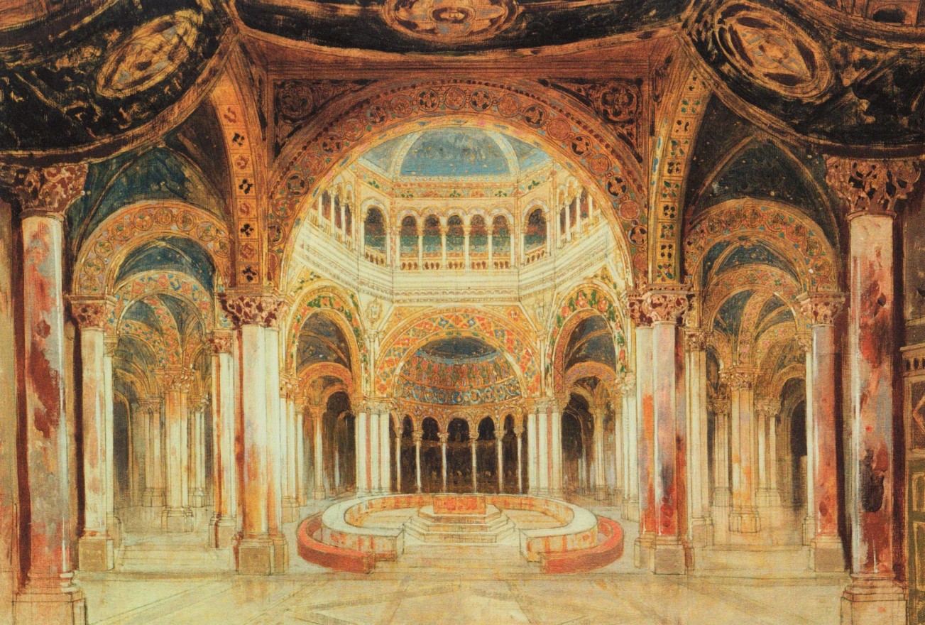 Set Design of Wagner's Persifal (Act I) Bayreuth premiere, vintage artwork by Max Brückner, 12x8" (A4) Poster
