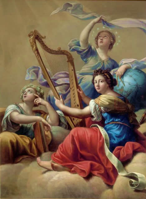 Calliope, Urania and Terpsichore, vintage artwork by Pierre Mignard, 12x8" (A4) Poster