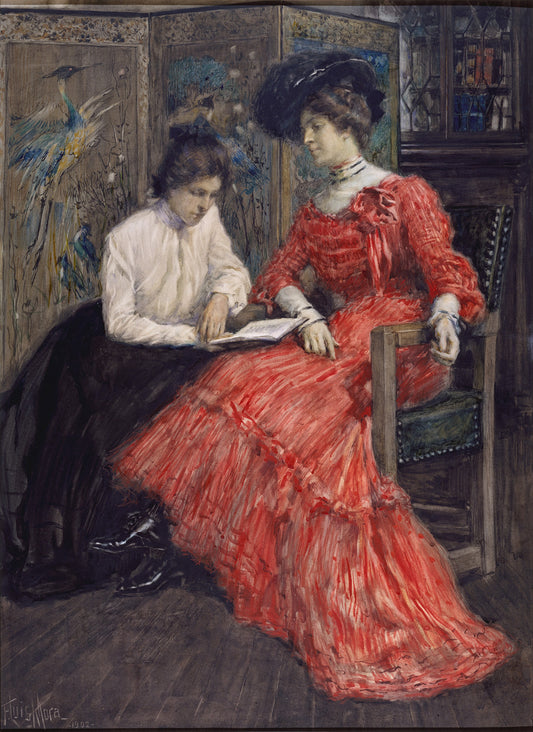 Mrs F. Luis Mora and Her Sister, vintage artwork by Francis Luis Mora, 12x8" (A4) Poster