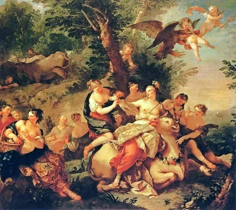 History of the Gods - The Rape of Europa, vintage artwork by Charles-Joseph Natoire, 12x8" (A4) Poster