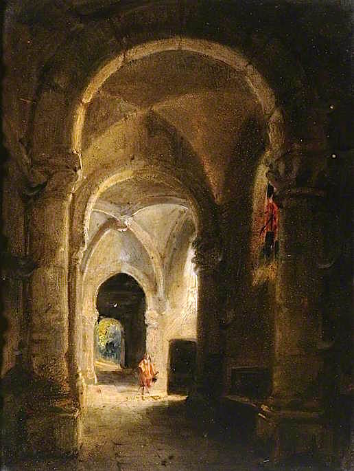 Interior of a Cloister with Figures, vintage artwork by François-Marius Granet, 12x8" (A4) Poster