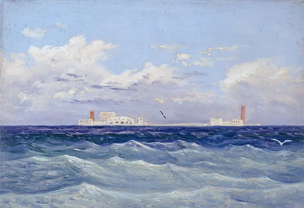 Mediterranean Island Fortress, vintage artwork by Carl Gustav Carus, A3 (16x12") Poster Print