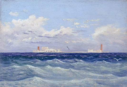 Mediterranean Island Fortress, vintage artwork by Carl Gustav Carus, A3 (16x12") Poster Print