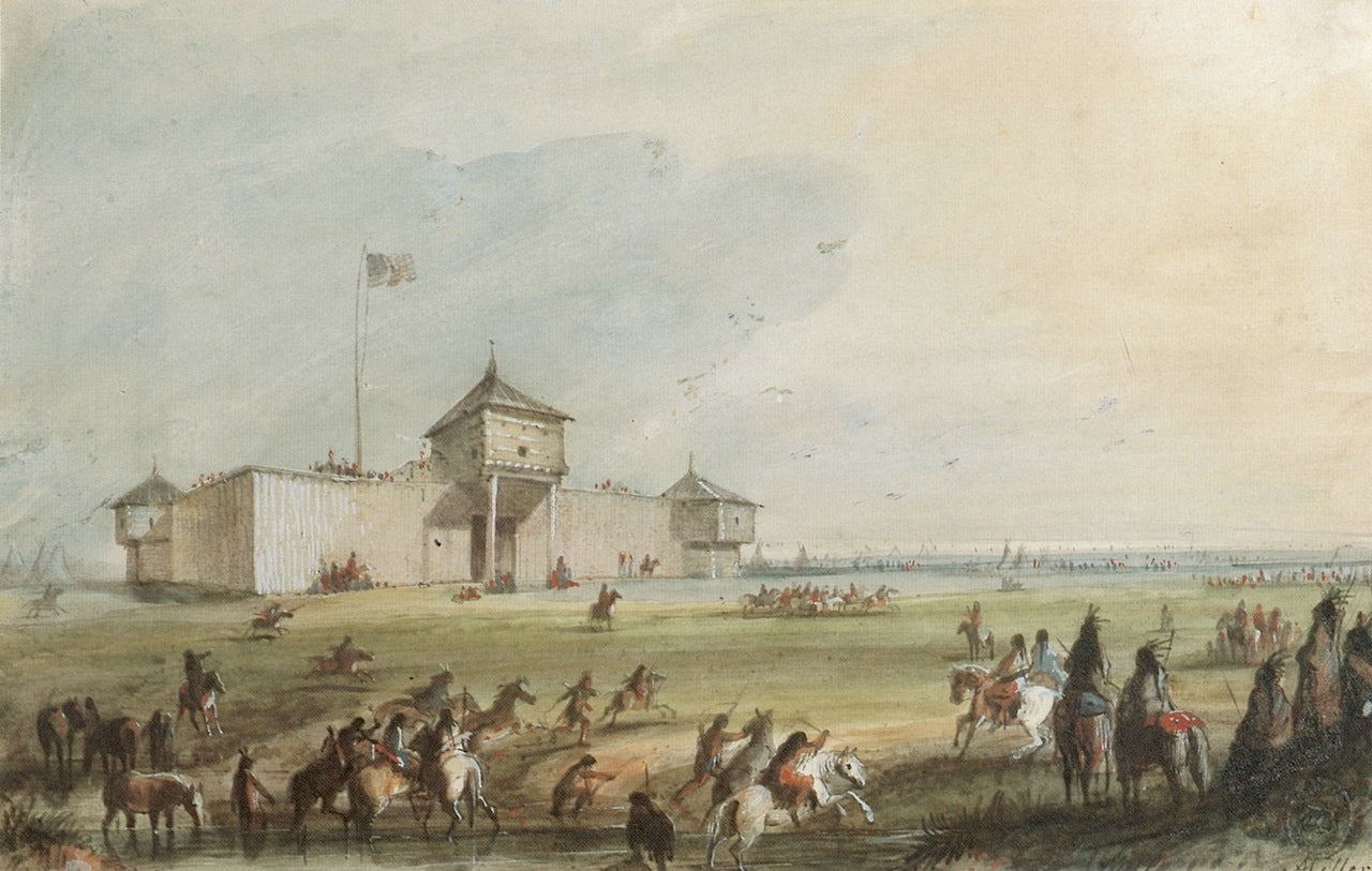 Racing at Fort Laramie, vintage artwork by Alfred Jacob Miller, A3 (16x12") Poster Print
