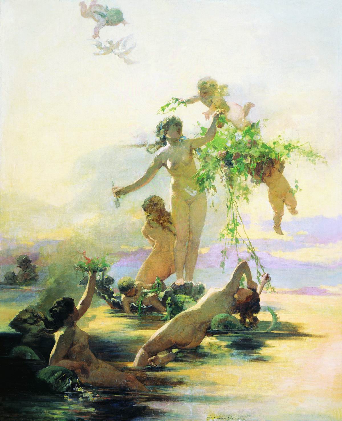 Nymphs, vintage artwork by Hendryk Siemiradzki, 12x8" (A4) Poster