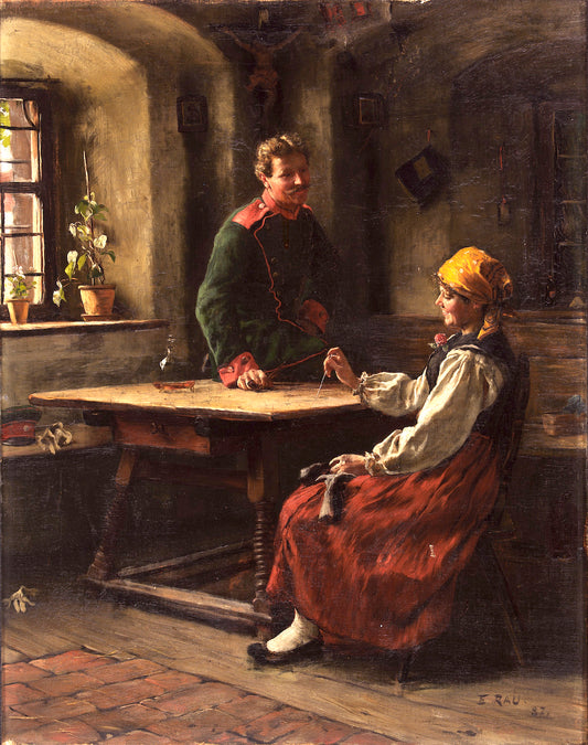 Officer with Peasant, vintage artwork by Emil Rau, 12x8" (A4) Poster