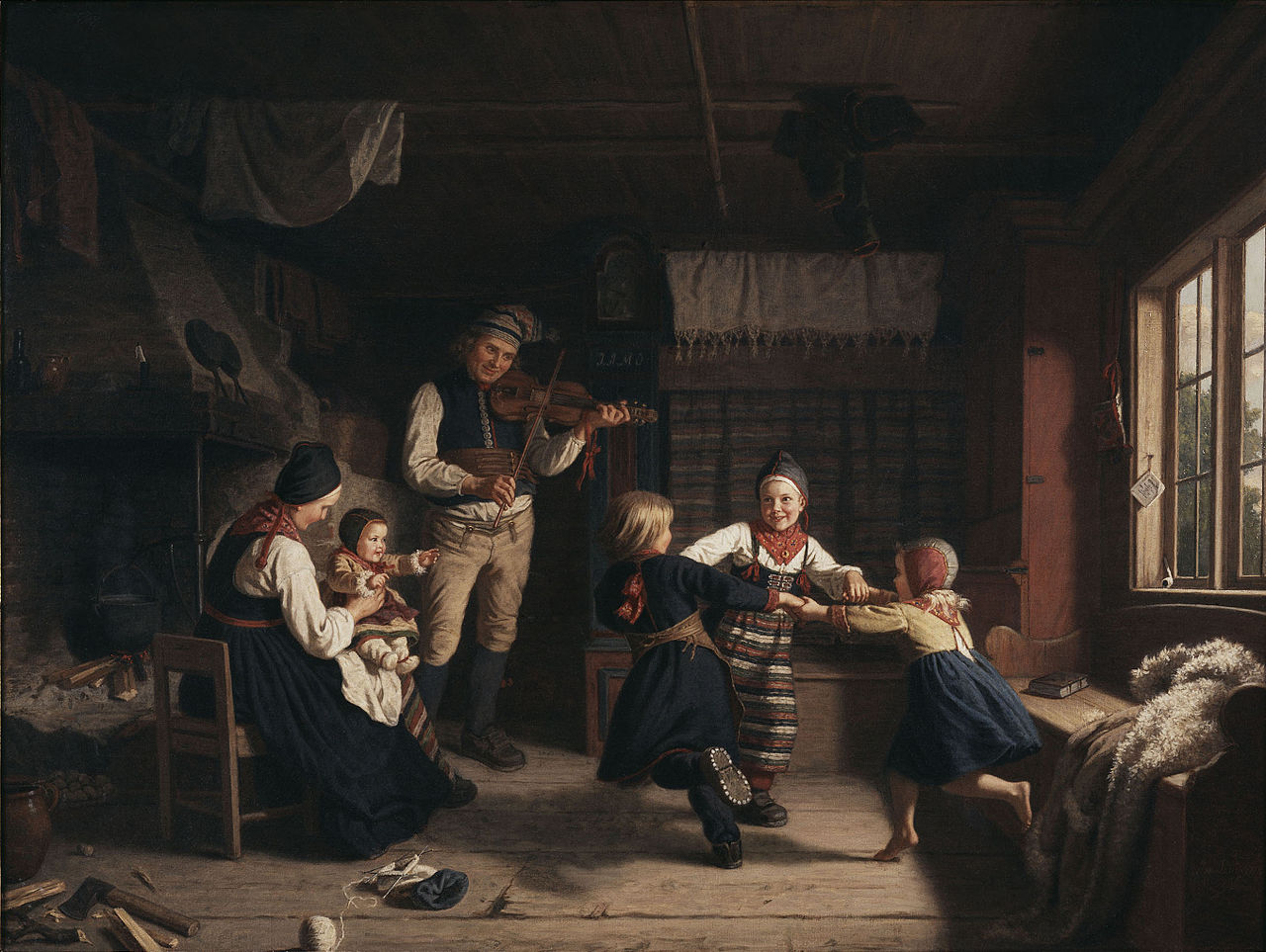 Sunday Evening in a Farmhouse in Dalecarlia, vintage artwork by Amalia Lindegren, A3 (16x12") Poster Print