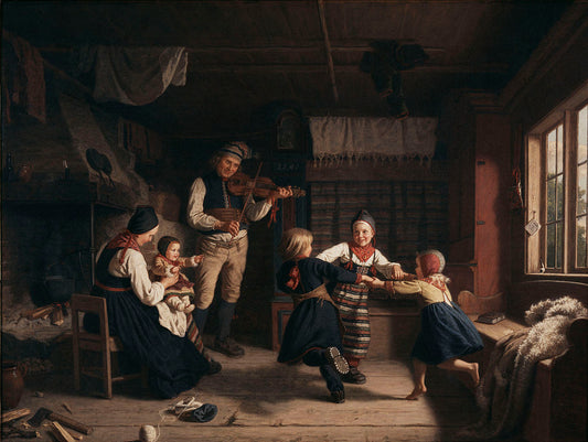 Sunday Evening in a Farmhouse in Dalecarlia, vintage artwork by Amalia Lindegren, A3 (16x12") Poster Print