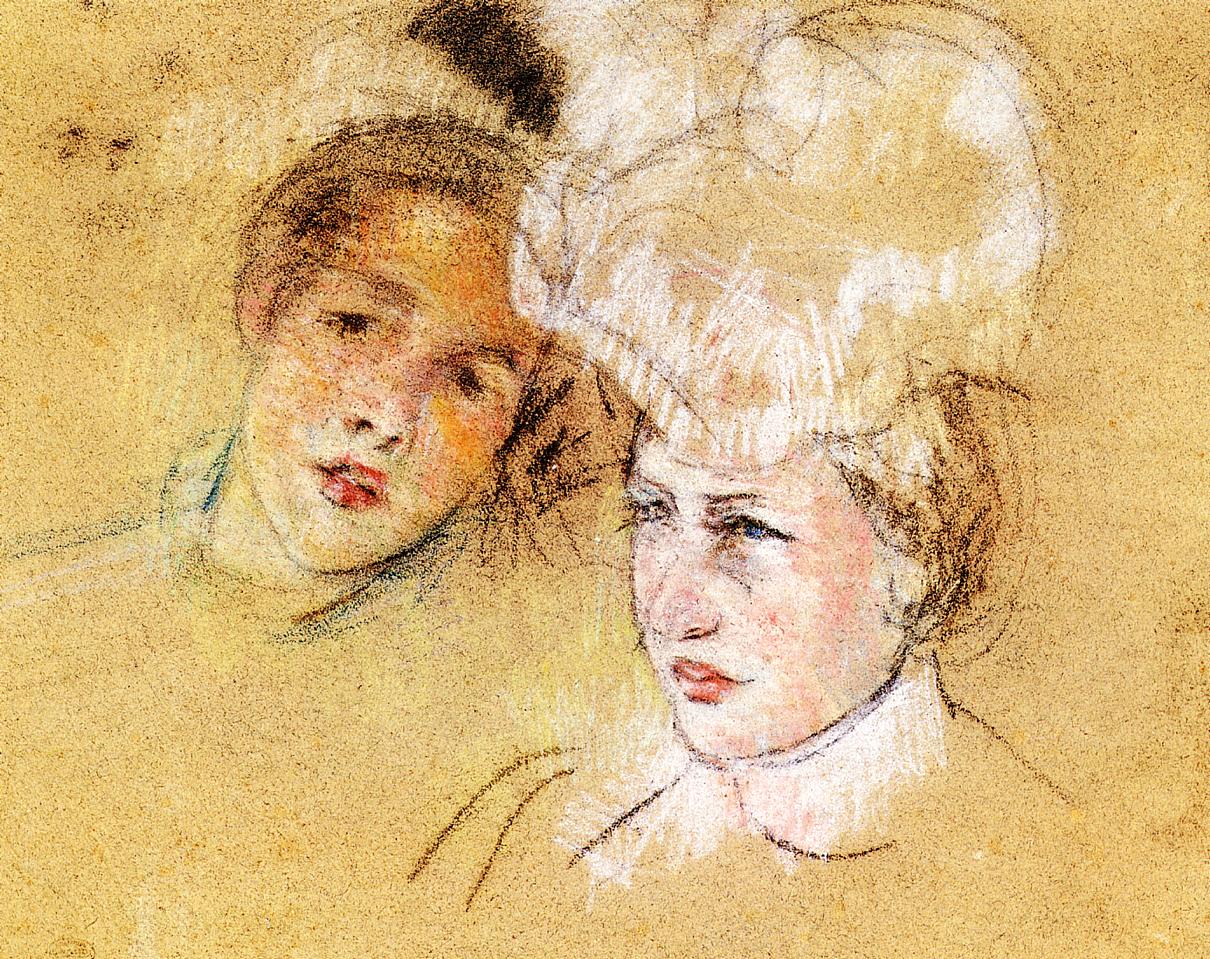 Heads of Leontine and a Friend, vintage artwork by Mary Cassatt, 12x8" (A4) Poster