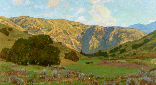 Meadow and Distant Hills, vintage artwork by William Wendt, 12x8" (A4) Poster