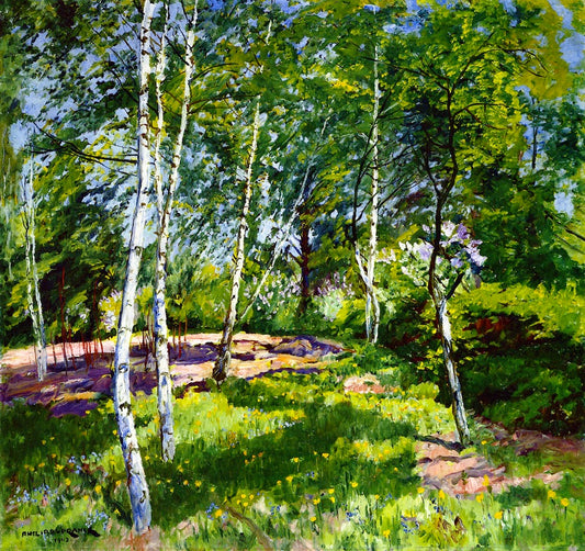 Meadow with Birch, vintage artwork by Philipp Franck, 12x8" (A4) Poster