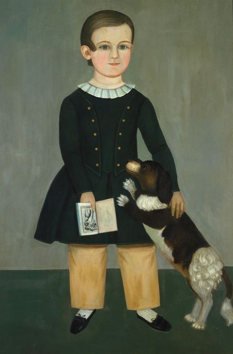 Young Boy with Dog, vintage artwork by Samuel Miller, A3 (16x12