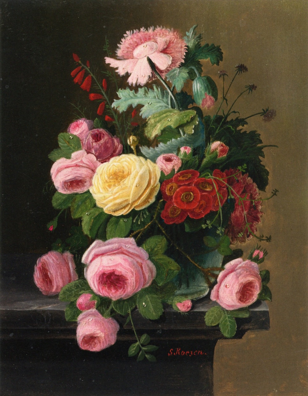 Still LIfe with Flowers, Mainly Roses, vintage artwork by Severin Roesen, A3 (16x12") Poster Print