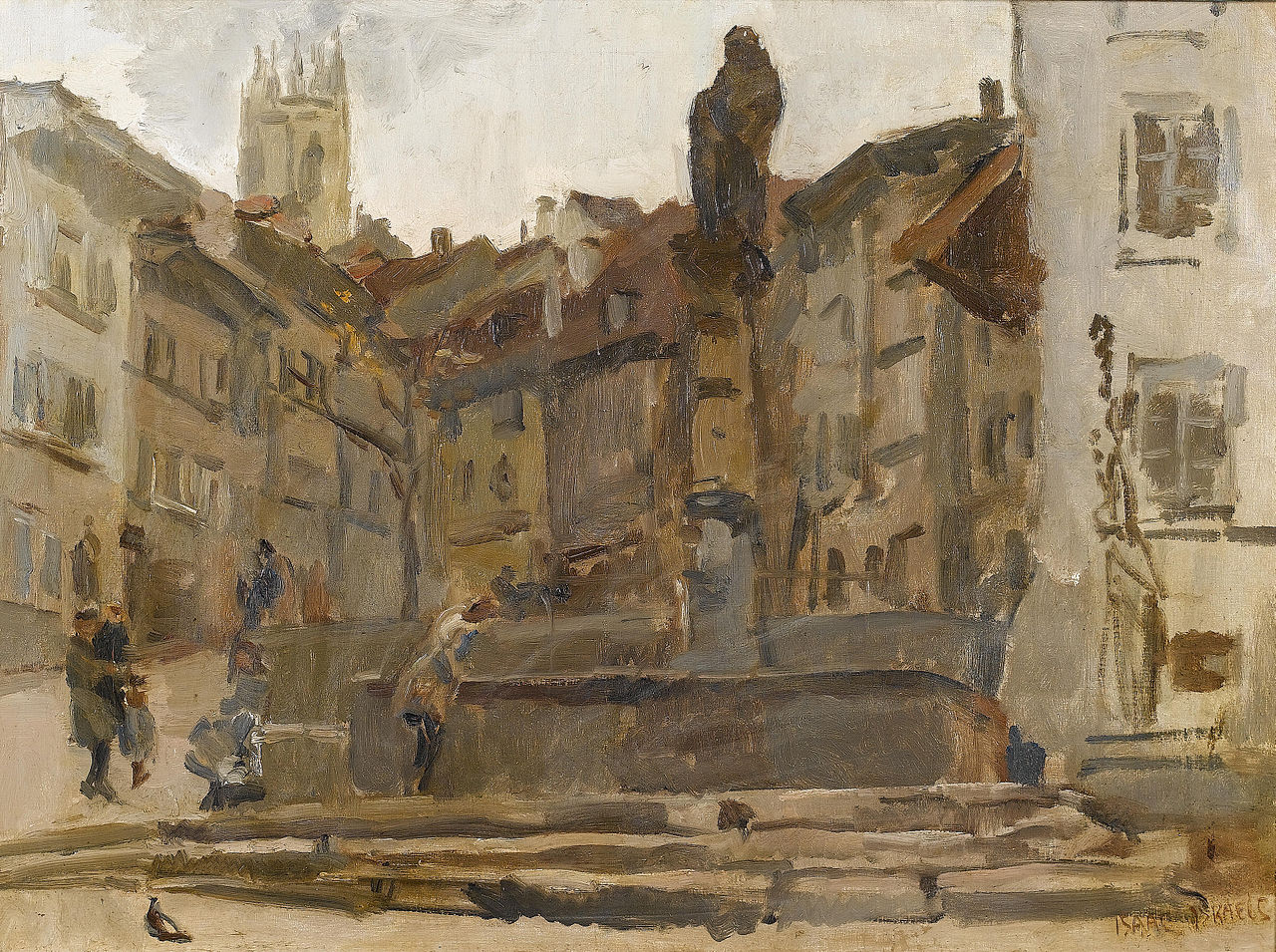 Fontaine St Anne, Fribourg, Switzerland. by Isaac Israels,A3(16x12")Poster