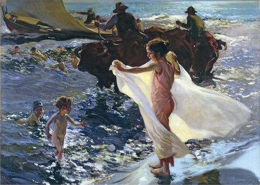 Bathing Time, vintage artwork by Joaquin Sorolla y Bastida, 12x8" (A4) Poster