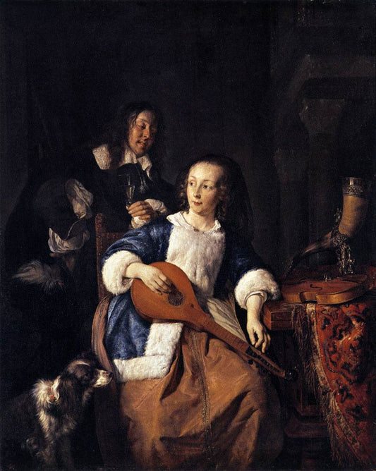 The Cittern Player, vintage artwork by Gabriël Metsu, 12x8" (A4) Poster