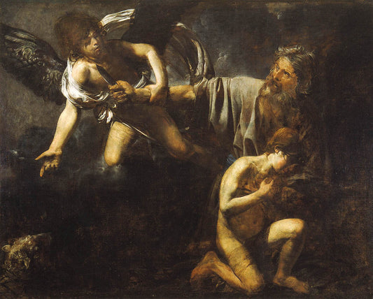 Abraham Sacrificing Isaac, vintage artwork by Valentin de Boulogne, 12x8" (A4) Poster
