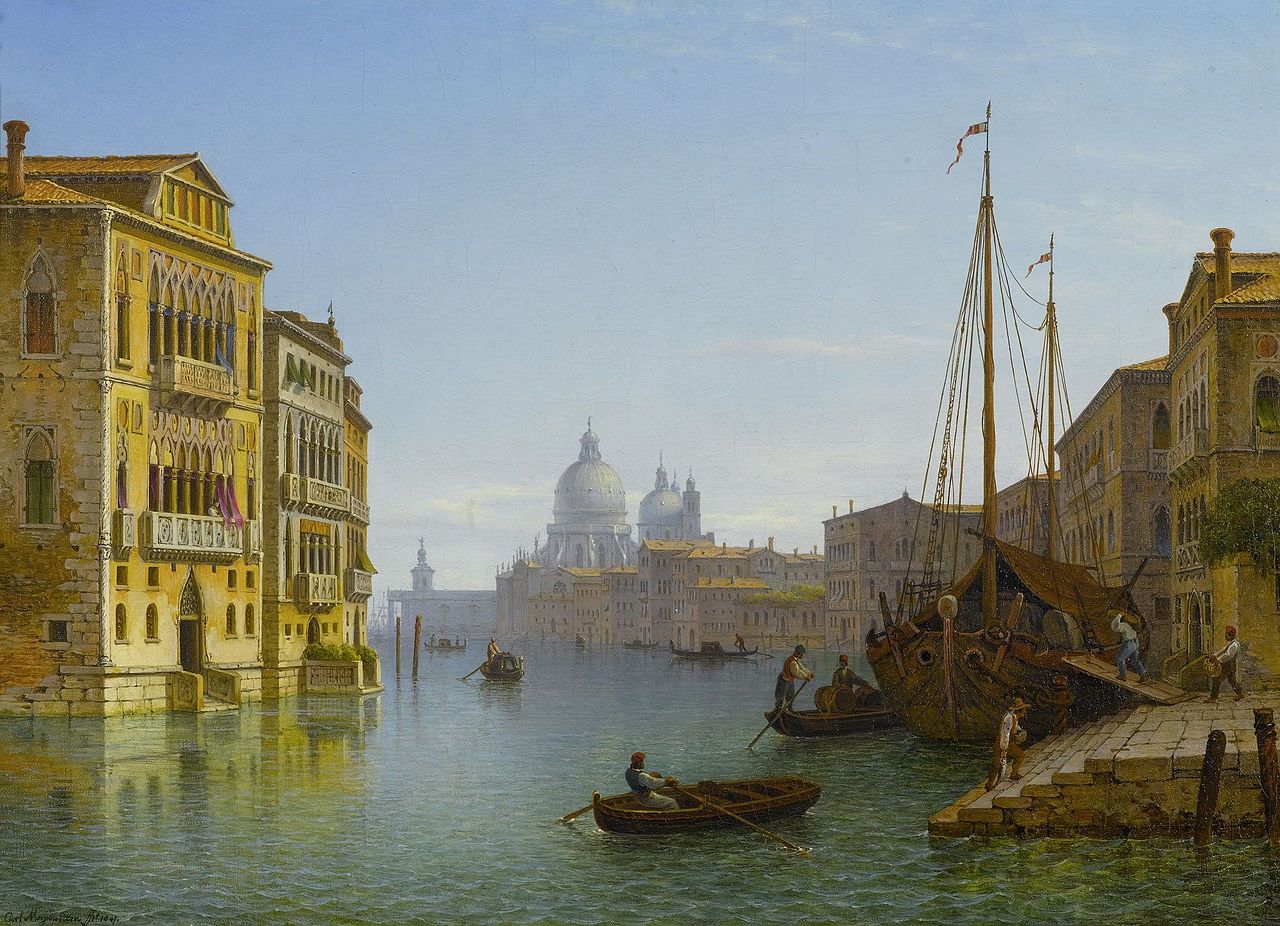 Grand Canal with View of Santa Maria della Salute, vintage artwork by Carl Morgenstern, A3 (16x12") Poster Print