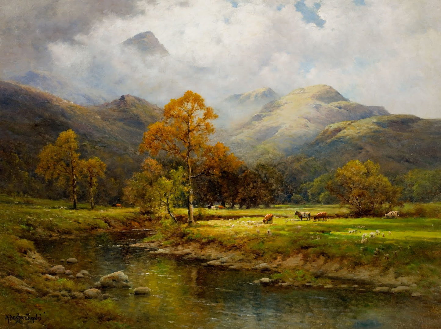 The English Lakes, Autumn in Easedale, vintage artwork by Alfred de Breanski, Sr., 12x8" (A4) Poster