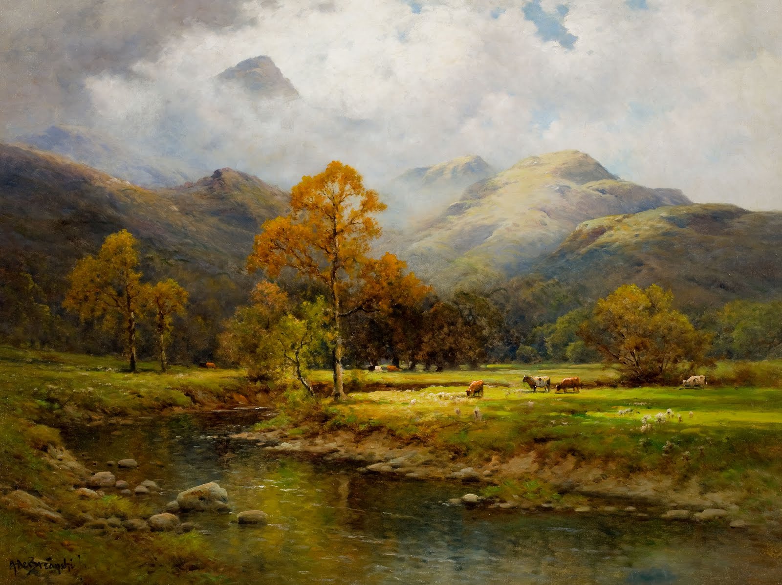 The English Lakes, Autumn in Easedale, vintage artwork by Alfred de Breanski, Sr., 12x8" (A4) Poster