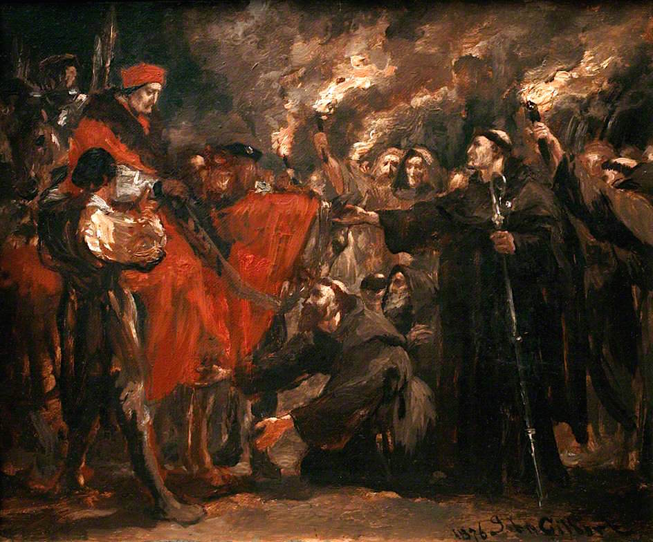 Cardinal Wolsey Entering Leicester Abbey, vintage artwork by Sir John Gilbert, A3 (16x12") Poster Print