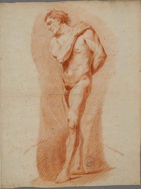 Male Academie, vintage artwork by Cesar Van Loo, 12x8" (A4) Poster
